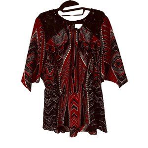 Bisou Bisou Tunic Womens Large Peplum Blouse Paisley 3/4 Sleeve Career Casual